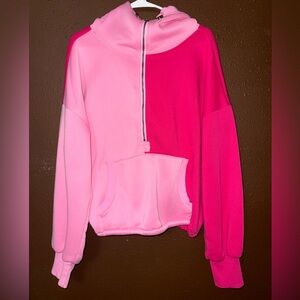 Women's Half Zip-up Pink Colorblock Hoodie
